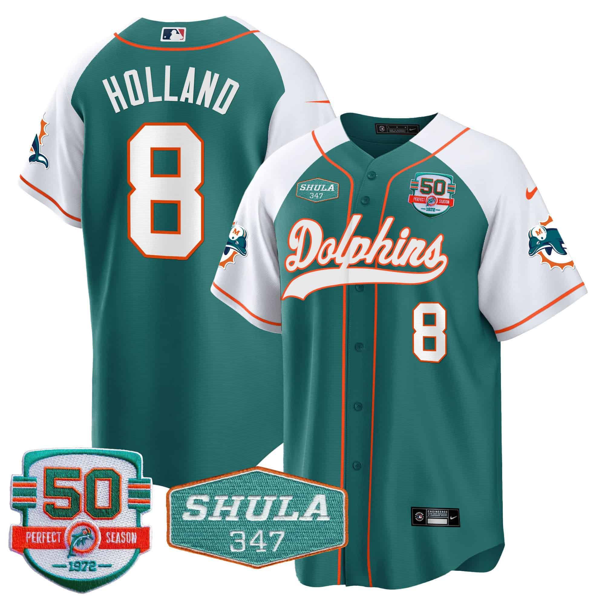 Men Miami Dolphins #8 Holland Green 2024 Nike 50th Don Shula Memorial Patch Baseball NFL Jersey